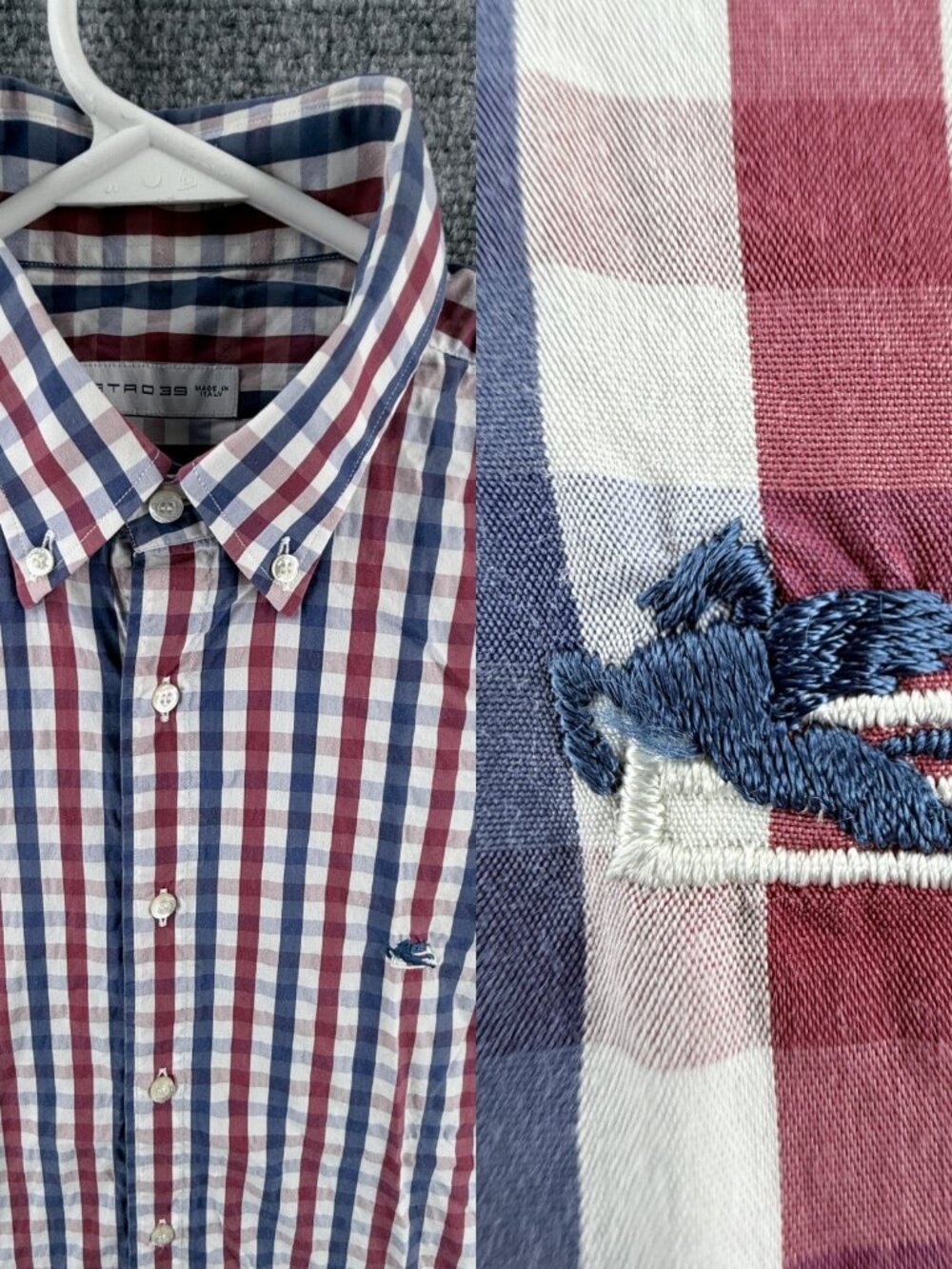 Etro Italy Made Long Sleeve Red Blue Check Button Up Shirt Men Cotton Woven